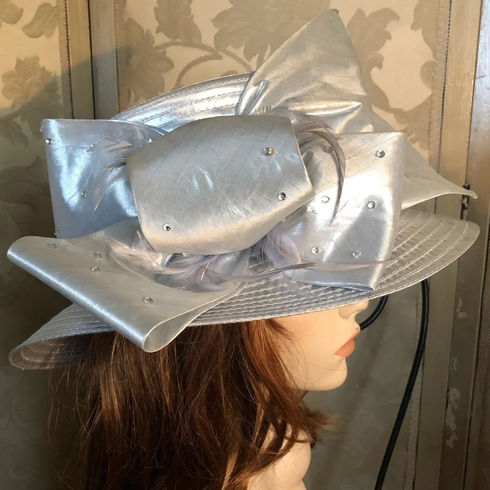 Vintage Wide Brim Silver Metallic Derby Hat - Picture 5 of 12